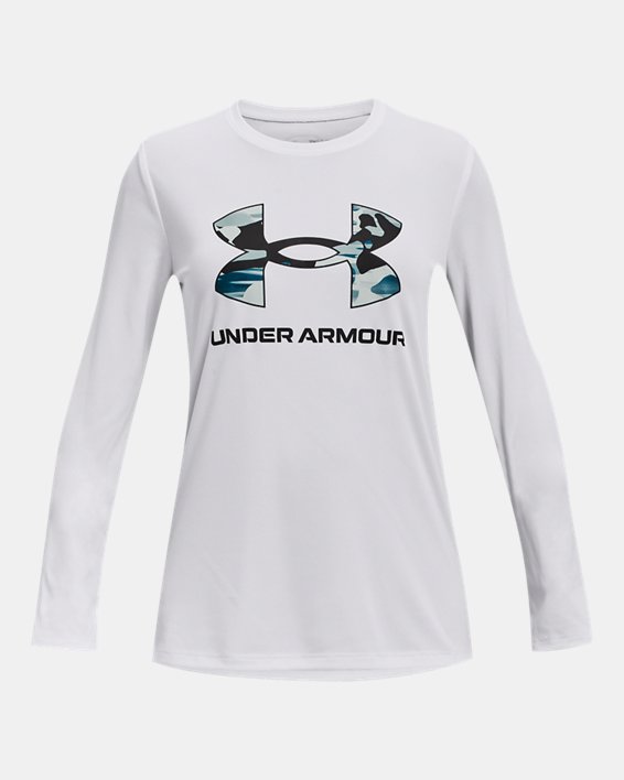 Girls' UA Tech™ Big Logo Print Fill Long Sleeve, White, pdpMainDesktop image number 0